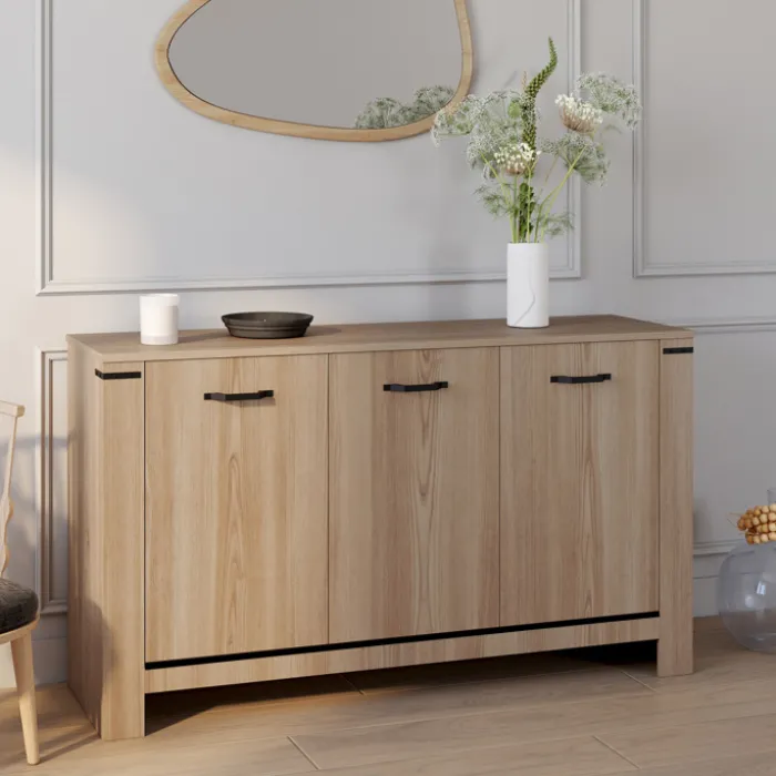 Buffet 3 portes 140 cm en bois clair