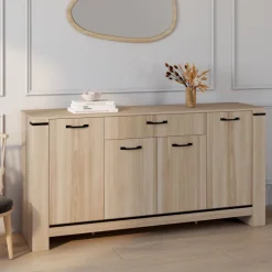 Buffet 4 portes avec tiroir bois clair 160 cm