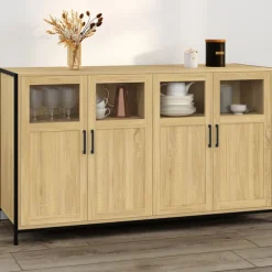 Buffet 4 portes avec vitrines 140cm design industriel