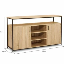 Buffet 2 portes industriel avec 3 étagères 140 cm