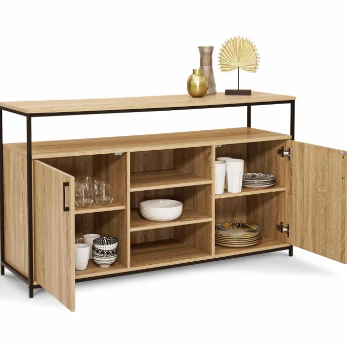 Buffet 2 portes industriel avec 3 étagères 140 cm