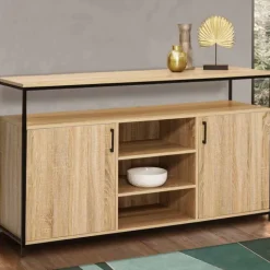 Buffet 2 portes industriel avec 3 étagères 140 cm