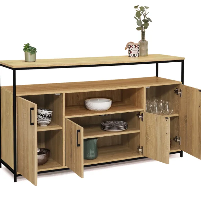 Buffet 4 portes industriel avec niche 140 cm