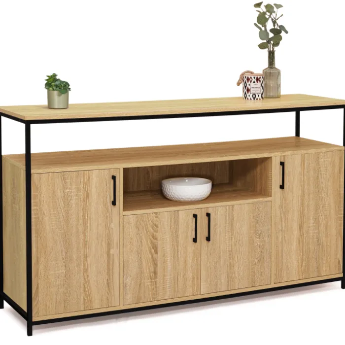 Buffet 4 portes industriel avec niche 140 cm