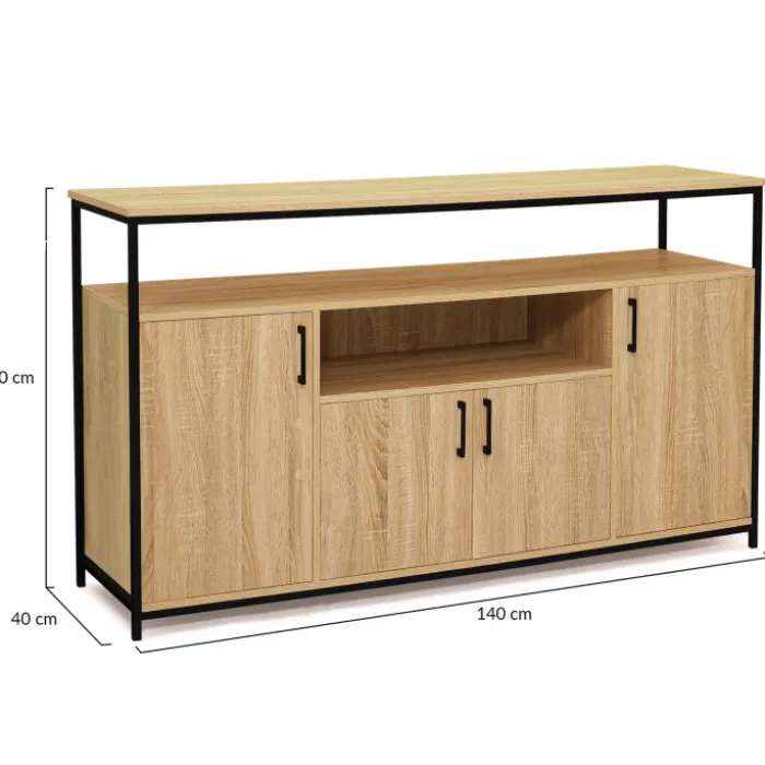 Buffet 4 portes industriel avec niche 140 cm