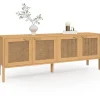 Buffet bas 4 portes bois et cannage 160 cm