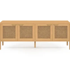 Buffet bas 4 portes bois et cannage 160 cm