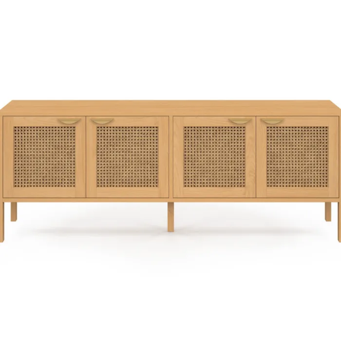 Buffet bas 4 portes bois et cannage 160 cm