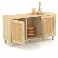 Buffet bas bois et cannage 3 portes