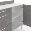 Buffet bas casserolier de cuisine 120 cm plan de travail H.83 cm 1 porte + 3 tiroirs blanc et effet béton