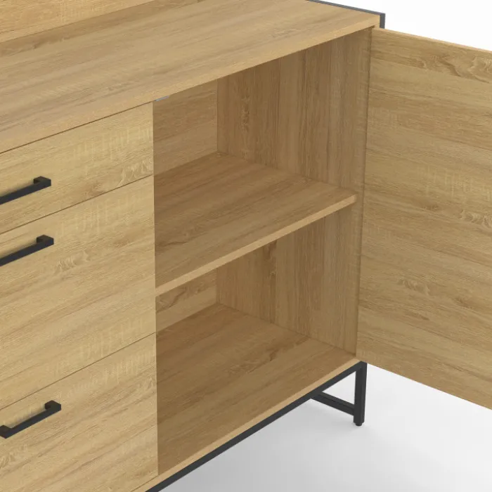 Buffet bas de cuisine 120 cm 3 tiroirs design industriel