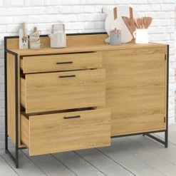 Buffet bas de cuisine 120 cm 3 tiroirs design industriel