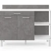 Buffet bas de cuisine blanc 120 cm 2 portes + tiroir effet béton