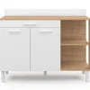 Buffet bas de cuisine bois façon hêtre 120 cm 2 portes + tiroir blanc