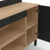 Buffet bas de cuisine en bois façon hêtre 100 cm porte + tiroir noir
