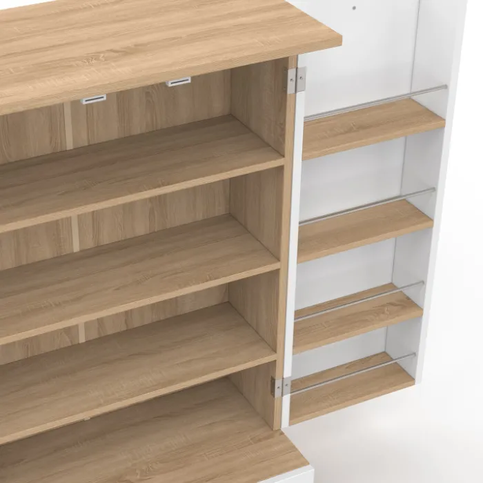 Buffet bas de cuisine H.90 cm avec rangements blanc et bois