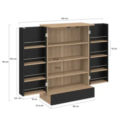 Buffet bas de cuisine H.90 cm avec rangements noir et bois