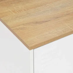 Buffet bas en métal blanc avec plateau de bois