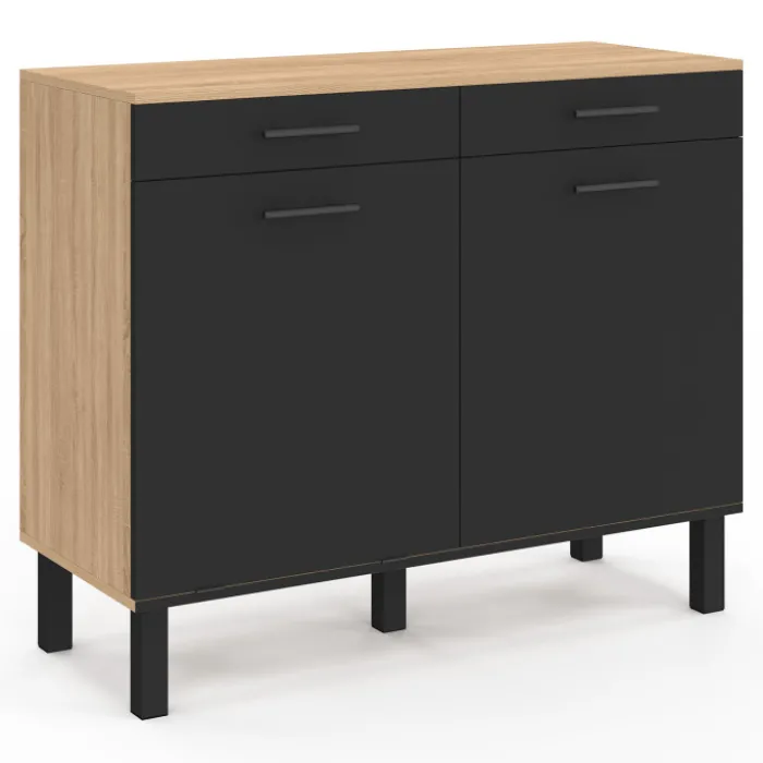 Buffet bas hêtre et noir avec espace poubelle