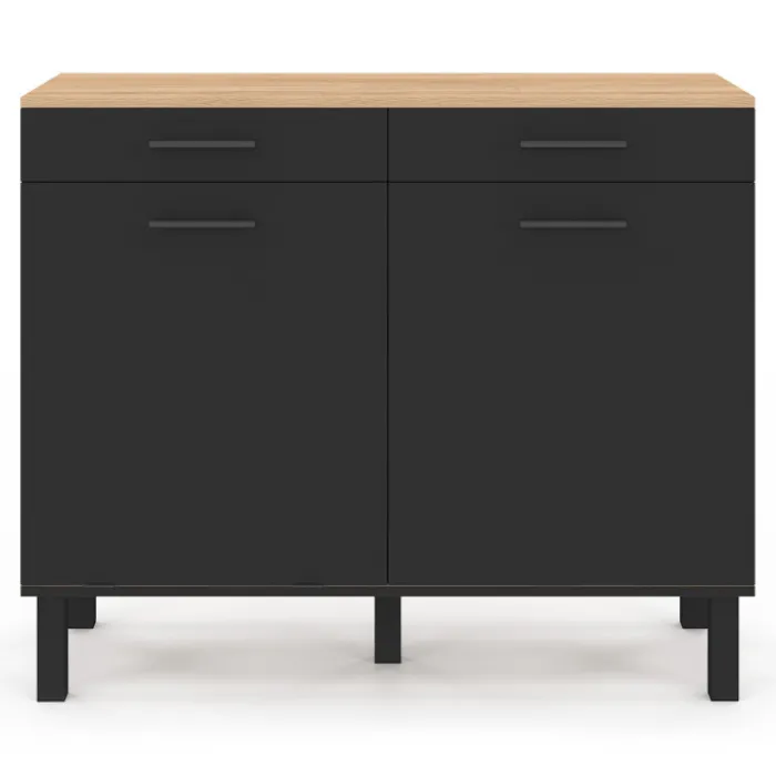 Buffet bas hêtre et noir avec espace poubelle