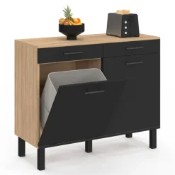 Buffet bas hêtre et noir avec espace poubelle
