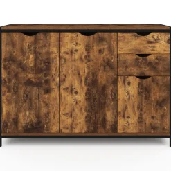 Buffet bas industriel 110 cm avec placards et tiroirs