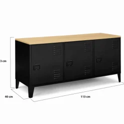 Buffet bas métal noir avec plateau bois
