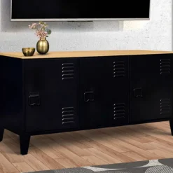 Buffet bas métal noir avec plateau bois