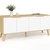 Buffet bas scandinave bois avec 4 portes blanches