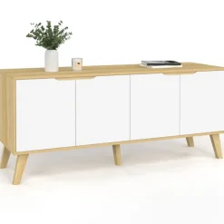 Buffet bas scandinave bois avec 4 portes blanches