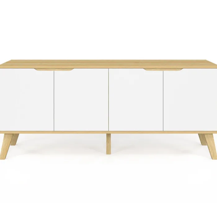 Buffet bas scandinave bois avec 4 portes blanches