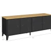Buffet bas style industriel 4 portes métal noir et plateau bois 140 cm
