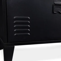Buffet bas style industriel 4 portes métal noir et plateau bois 140 cm