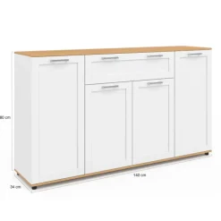 Buffet blanc et bois 4 portes 1 tiroir