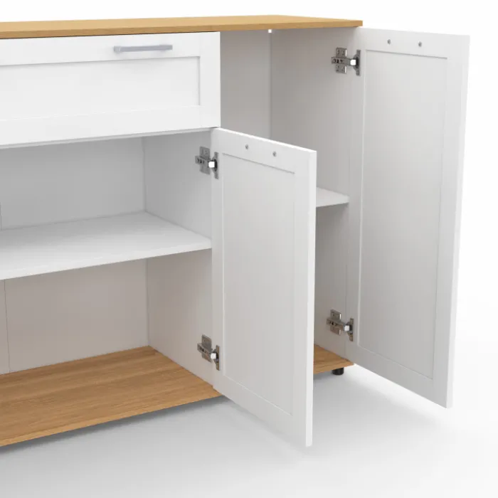 Buffet blanc et bois 4 portes 1 tiroir