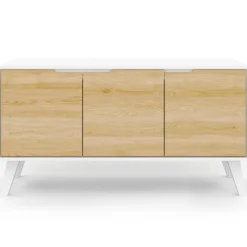 Buffet blanc et bois scandinave 3 portes 113 cm