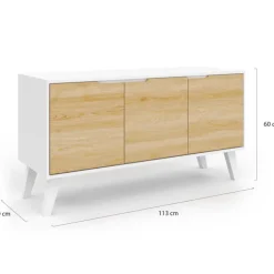 Buffet blanc et bois scandinave 3 portes 113 cm
