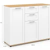 Buffet blanc et plateau bois 100 cm avec 3 portes et 2 tiroirs