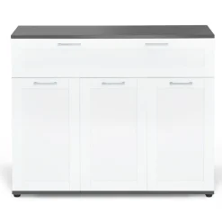 Buffet blanc et plateau gris 100 cm avec 3 portes et 1 tiroir