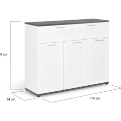 Buffet blanc et plateau gris 100 cm avec 3 portes et 1 tiroir