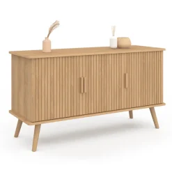 Buffet bois 3 portes 110 cm effet lattes