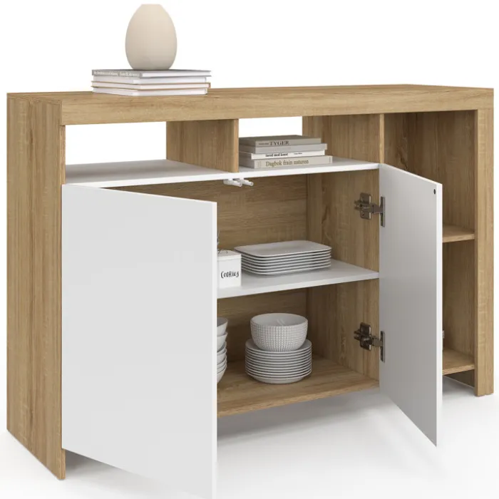 Buffet bois avec portes blanches