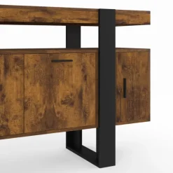 Buffet bois effet vieilli et noir 140 cm 4 portes