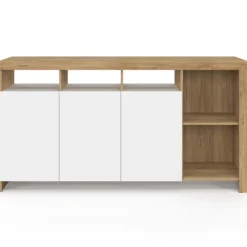 Buffet bois et blanc 140 cm 3 portes et 5 espaces de rangement