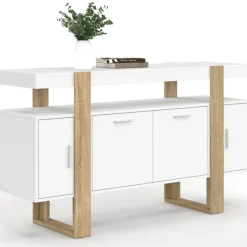Buffet bois et blanc 140 cm avec 4 portes