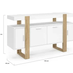 Buffet bois et blanc 140 cm avec 4 portes