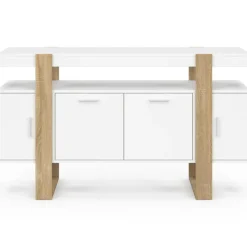 Buffet bois et blanc 140 cm avec 4 portes
