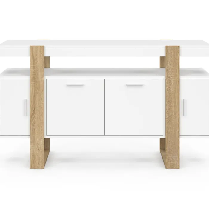 Buffet bois et blanc 140 cm avec 4 portes