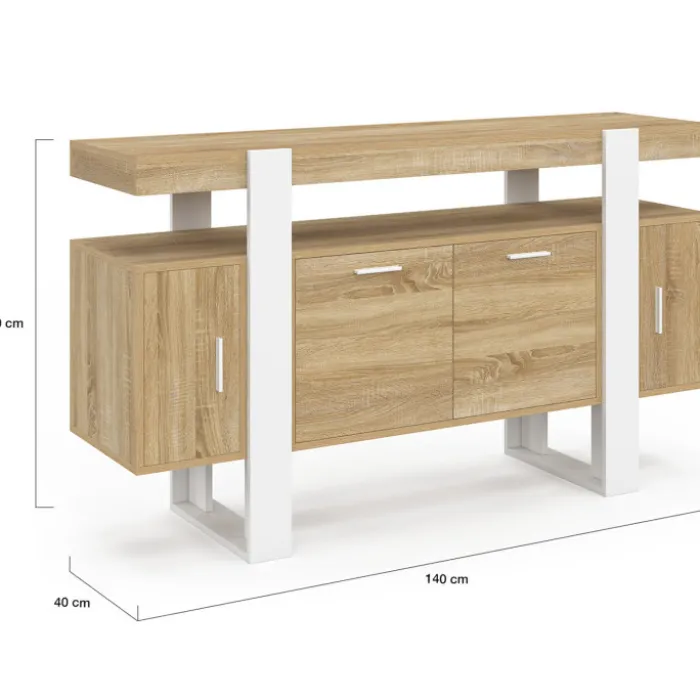Buffet bois et blanc 4 portes 140 cm