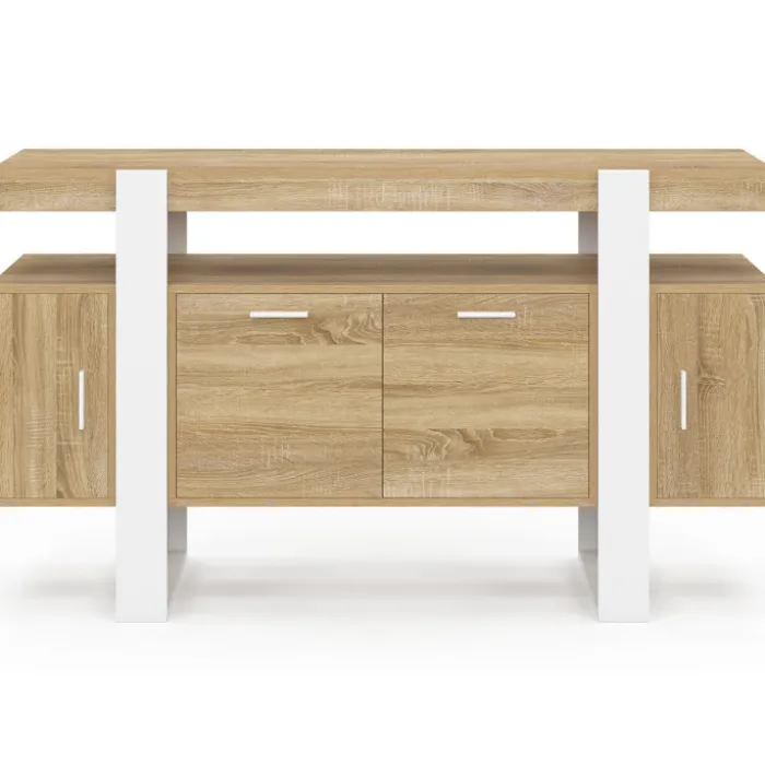 Buffet bois et blanc 4 portes 140 cm